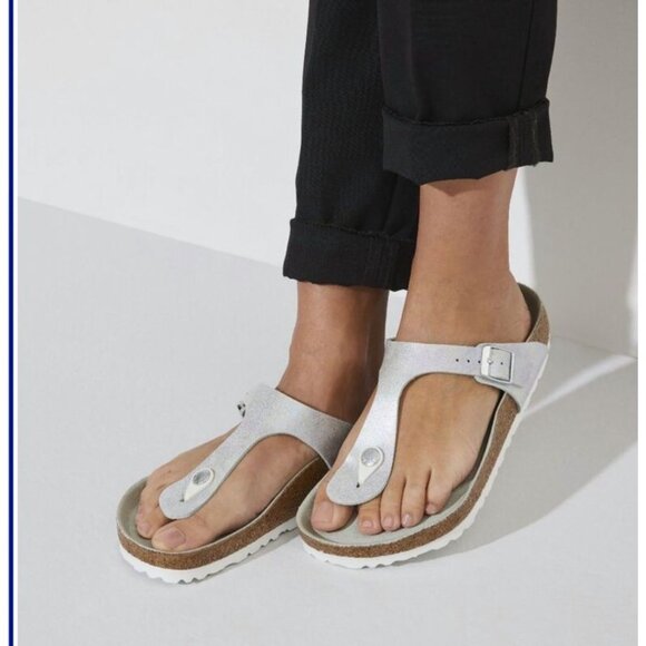 Birkenstock Womens Sz 7 Gizeh Vegan Sandals EU 38 Iridescent Matcha Regular Fit - Picture 10 of 11